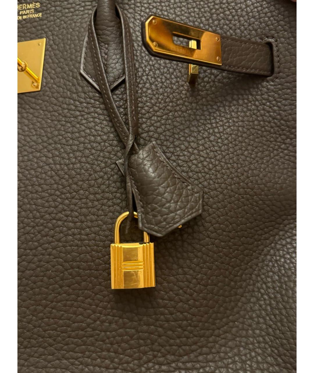 HERMES Коричневая кожаная сумка с короткими ручками, фото 3