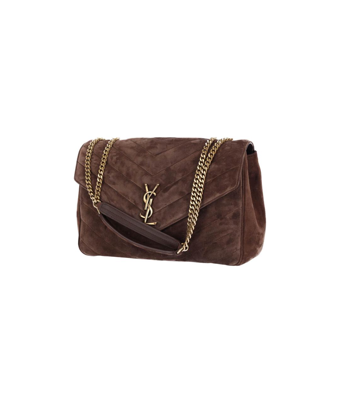 SAINT LAURENT Коричневая замшевая сумка через плечо, фото 2