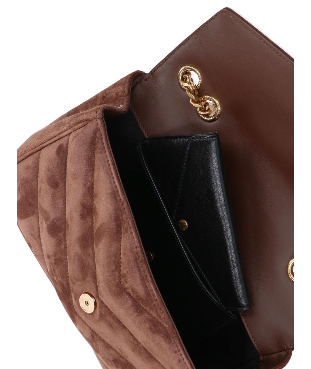 SAINT LAURENT Коричневая замшевая сумка через плечо, фото 3