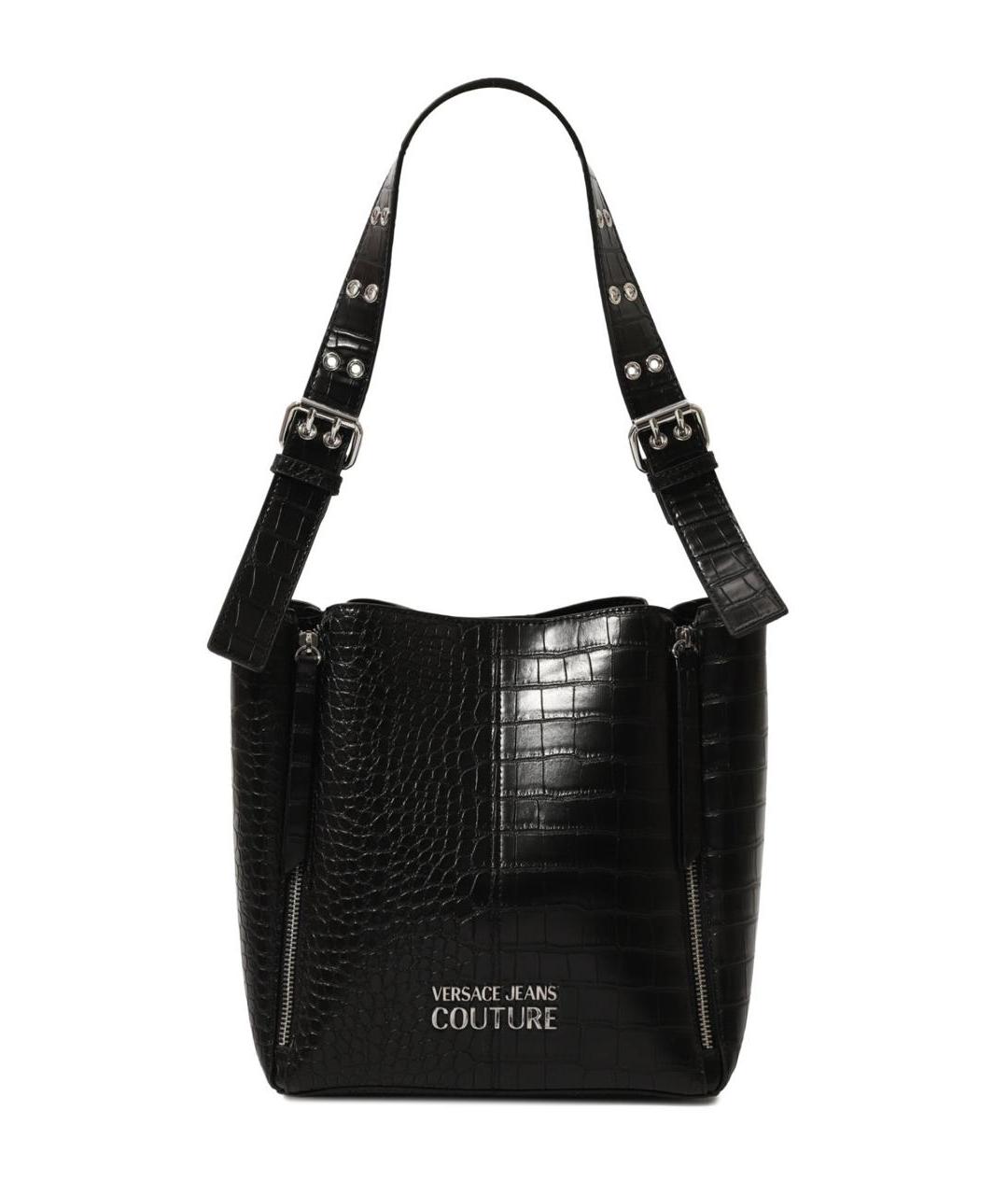 VERSACE JEANS COUTURE Черная сумка тоут из лакированной кожи, фото 1
