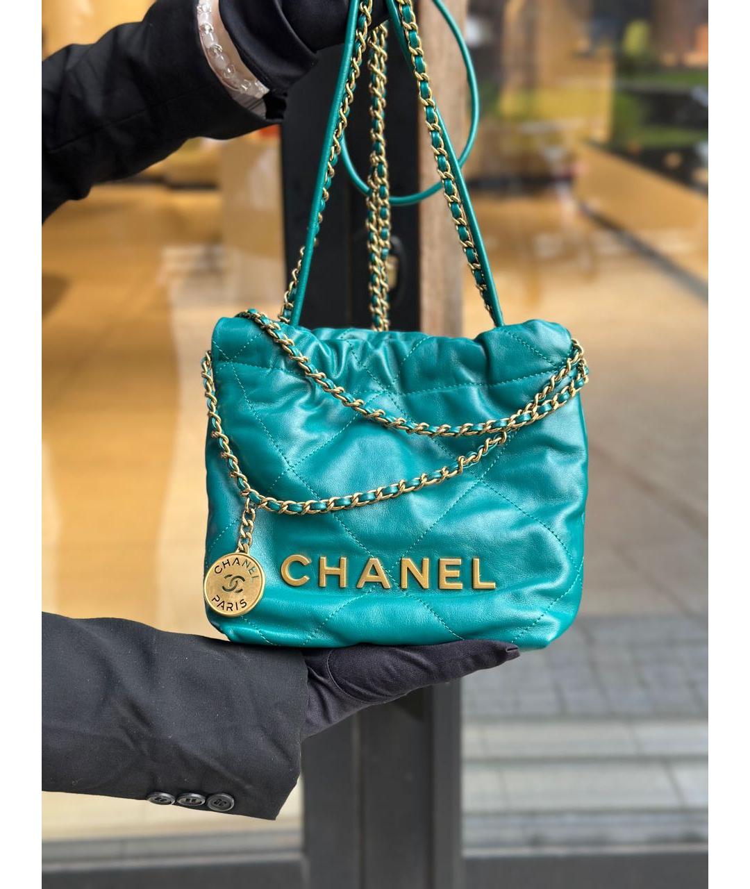 CHANEL Бирюзовая кожаная сумка через плечо, фото 9