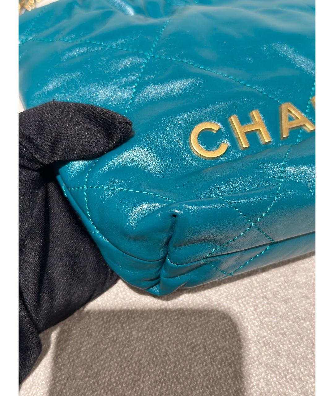 CHANEL Бирюзовая кожаная сумка через плечо, фото 5