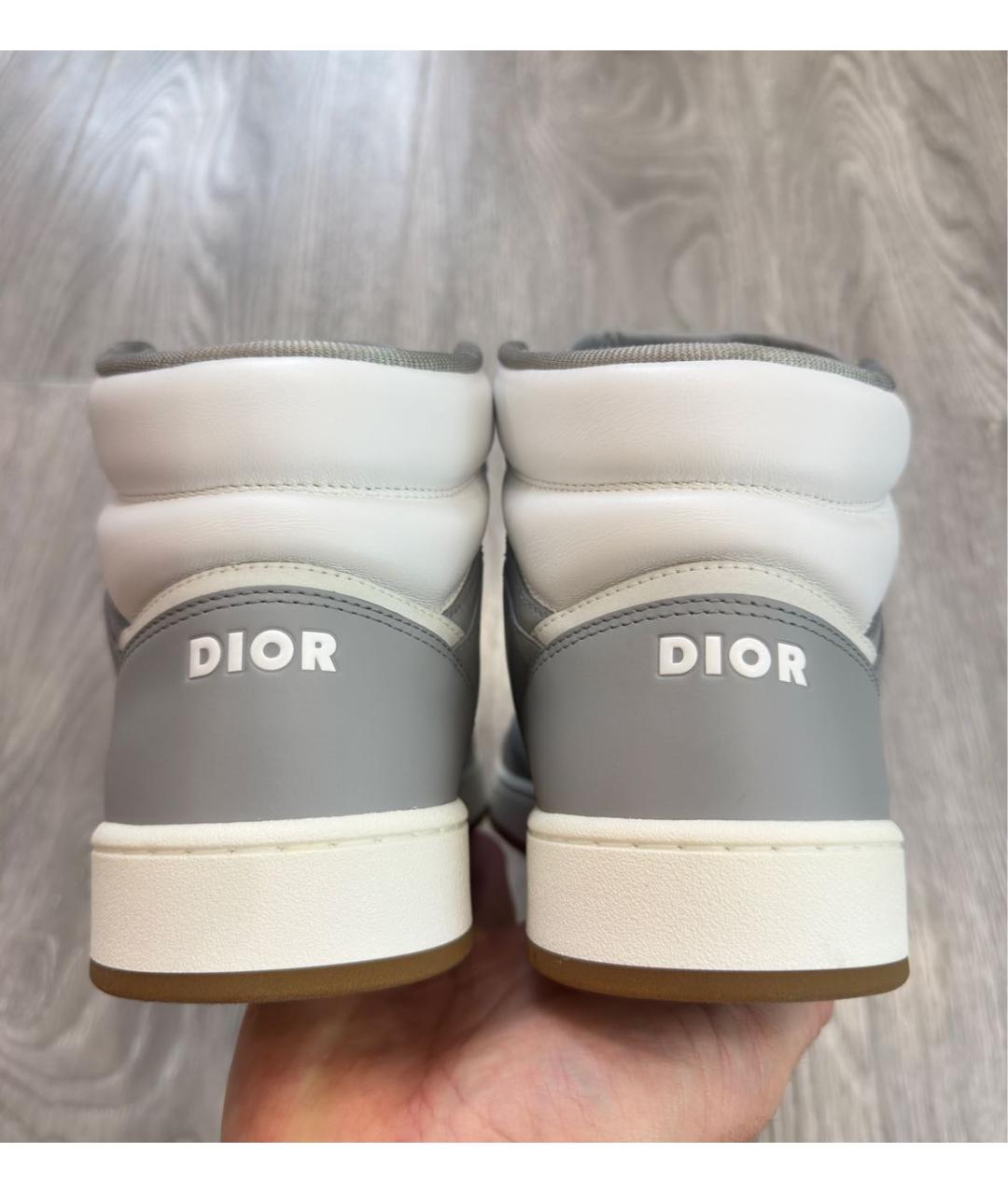 CHRISTIAN DIOR Серые кожаные высокие кроссовки / кеды, фото 8