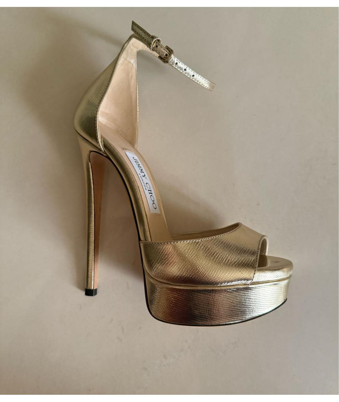 JIMMY CHOO Золотые кожаные босоножки, фото 5