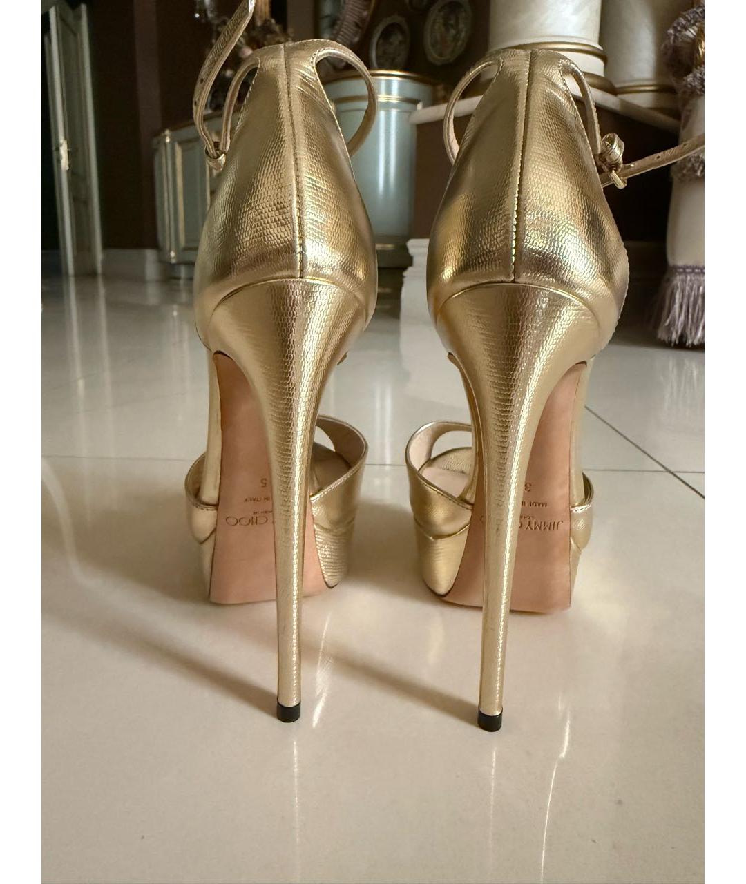 JIMMY CHOO Золотые кожаные босоножки, фото 4