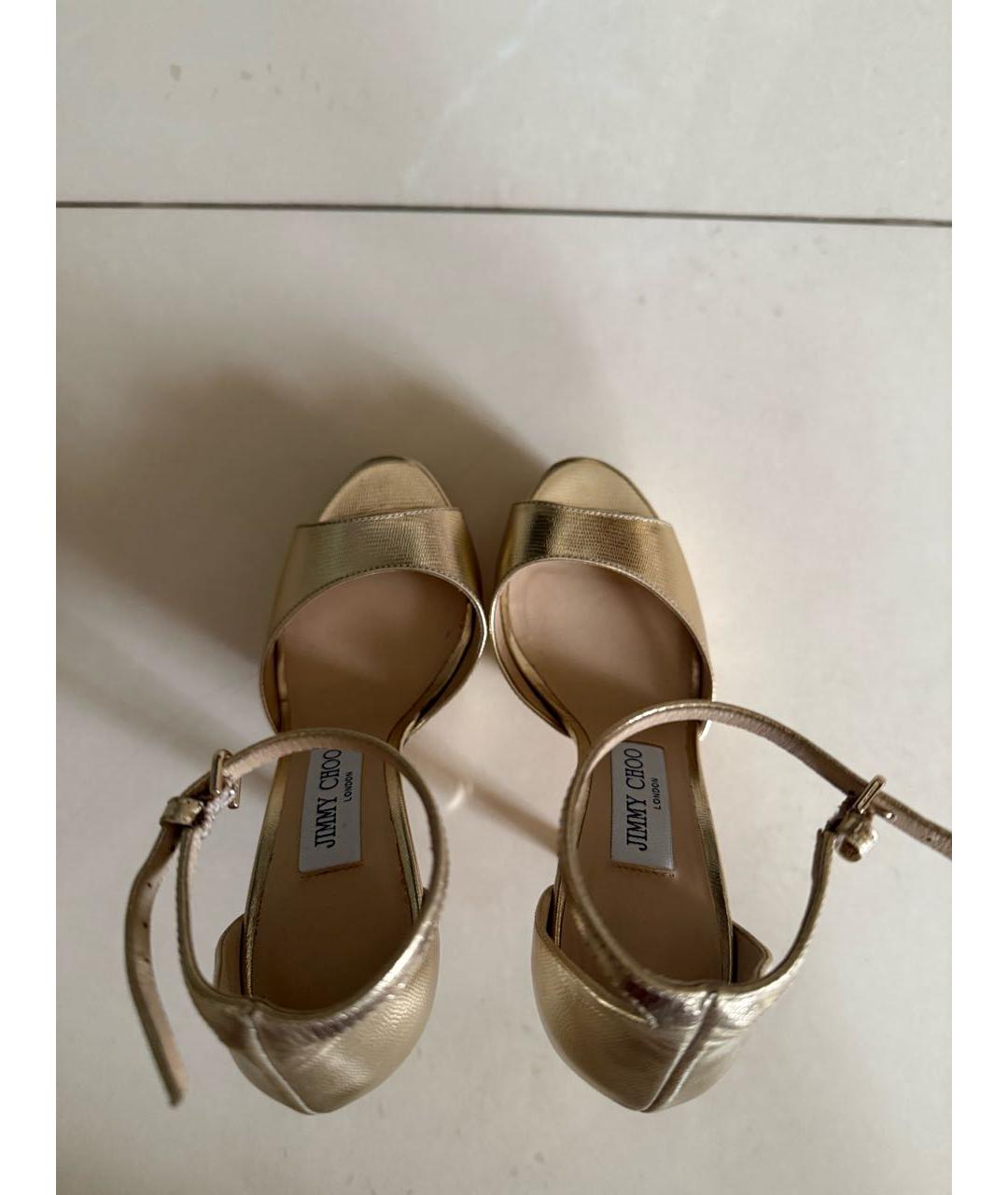 JIMMY CHOO Золотые кожаные босоножки, фото 3
