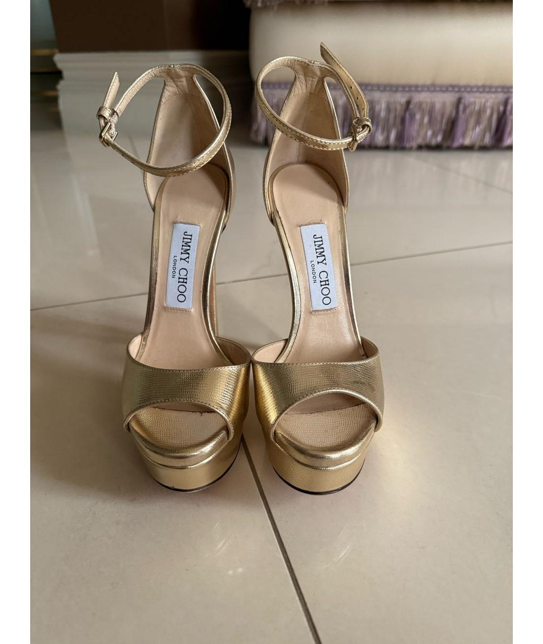 JIMMY CHOO Золотые кожаные босоножки, фото 2