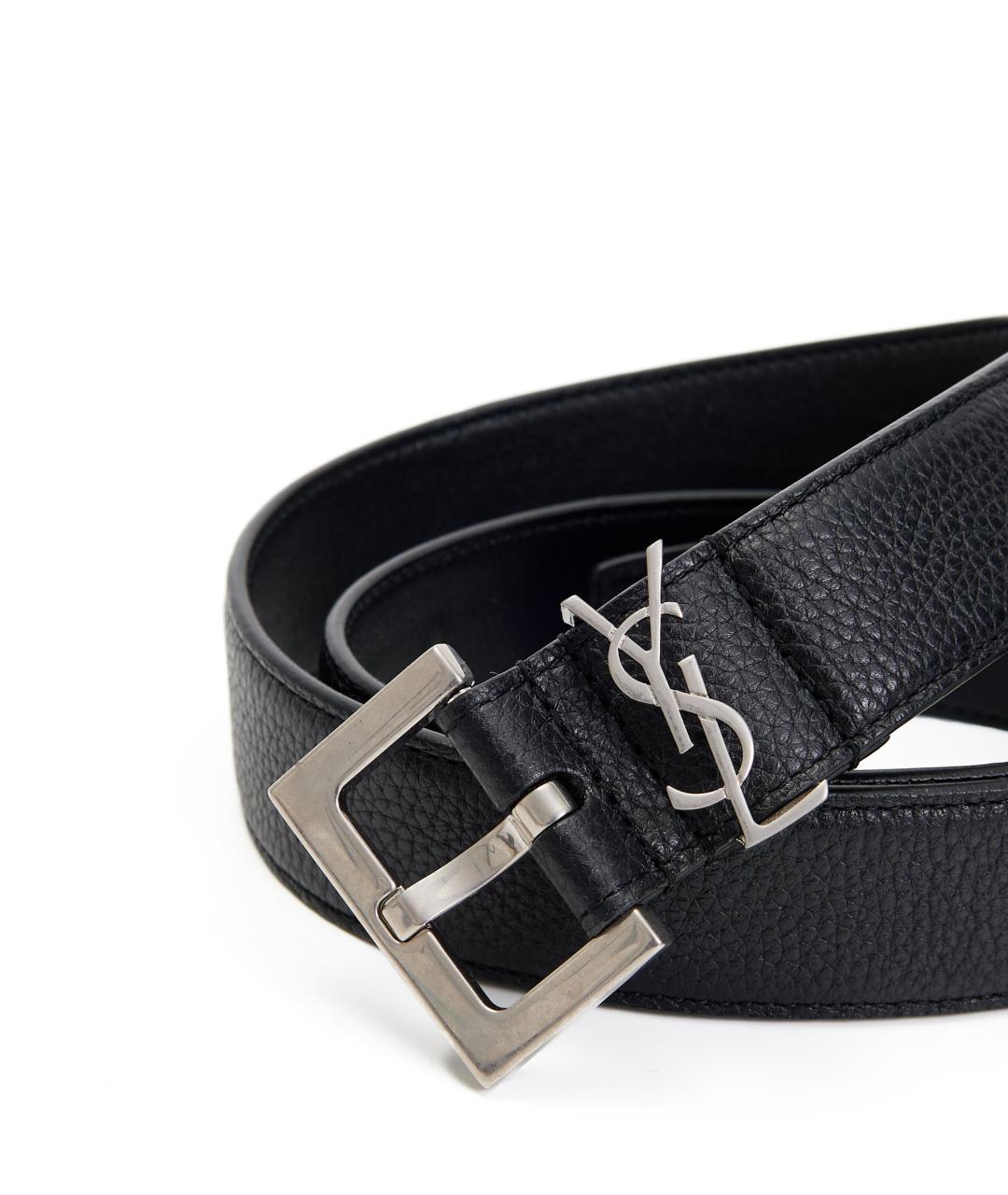 SAINT LAURENT Черный кожаный ремень, фото 2