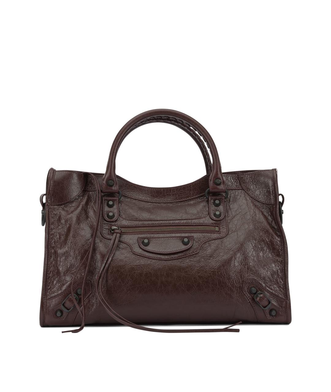 BALENCIAGA Бордовая кожаная сумка тоут, фото 1