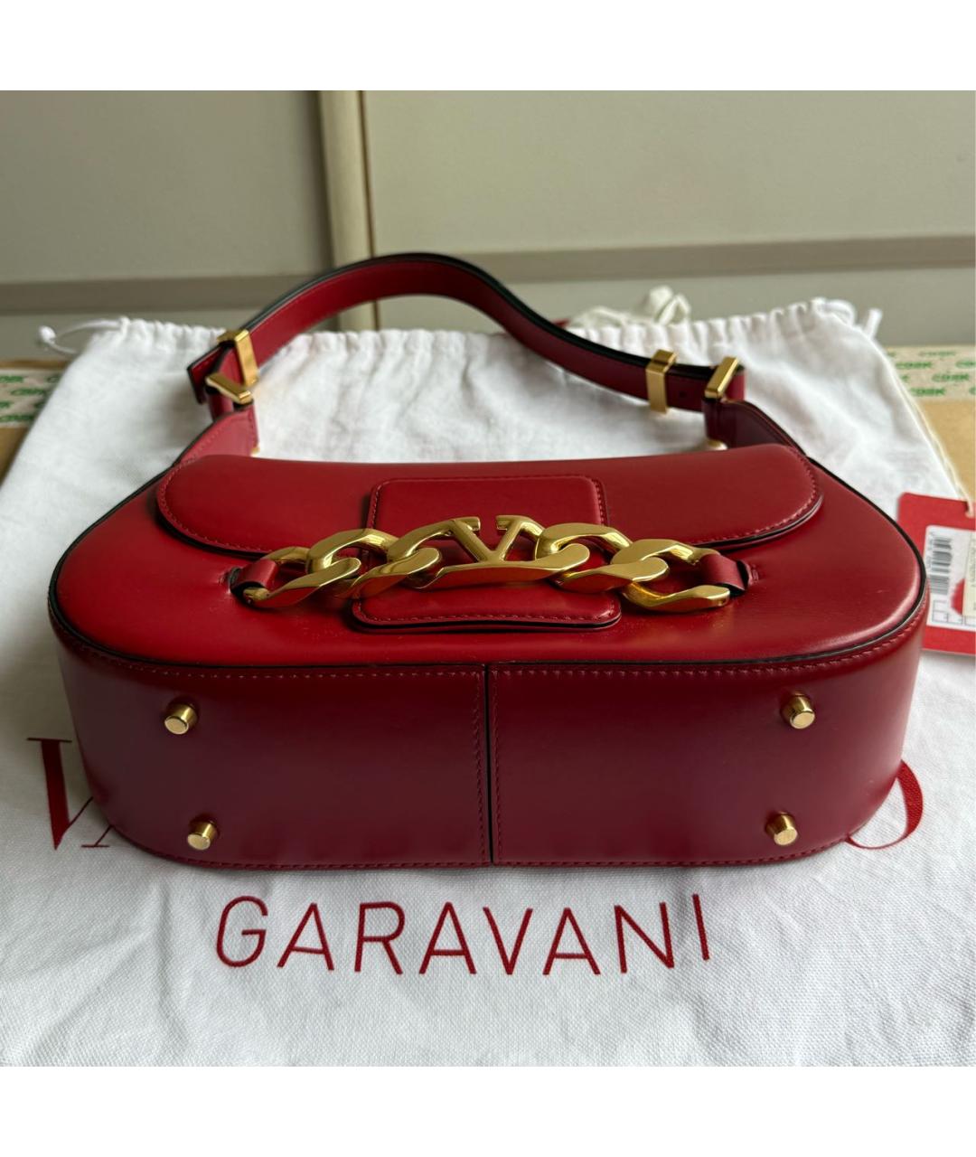VALENTINO Бордовая кожаная сумка через плечо, фото 3