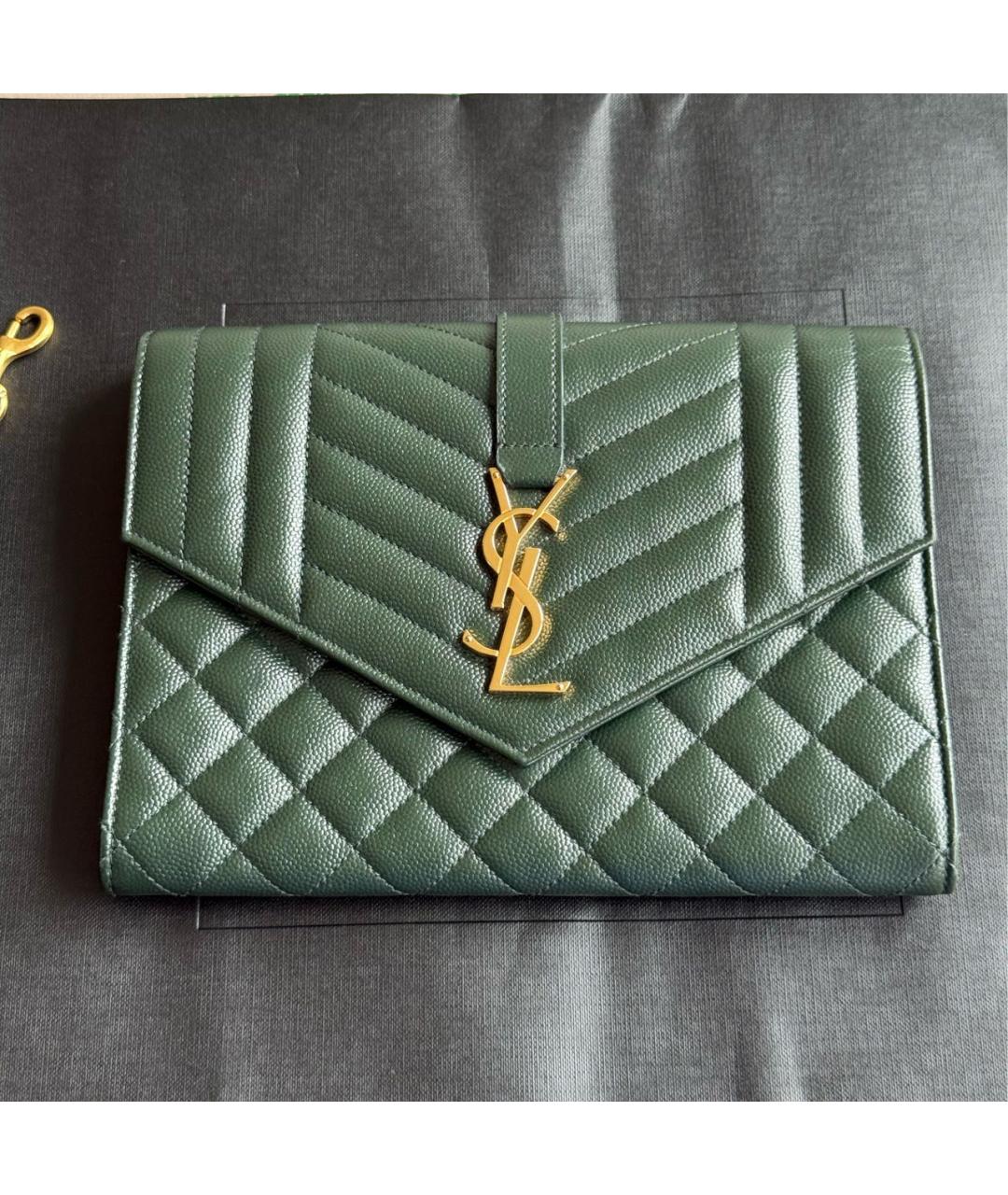 SAINT LAURENT Зеленая кожаная сумка через плечо, фото 2