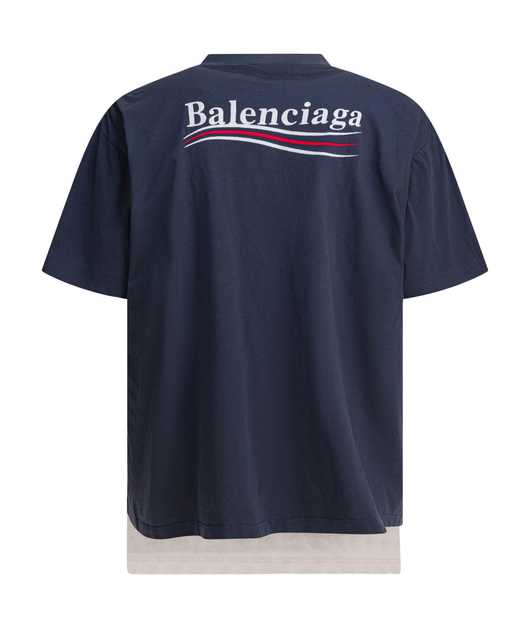 BALENCIAGA Синяя хлопковая футболка, фото 2