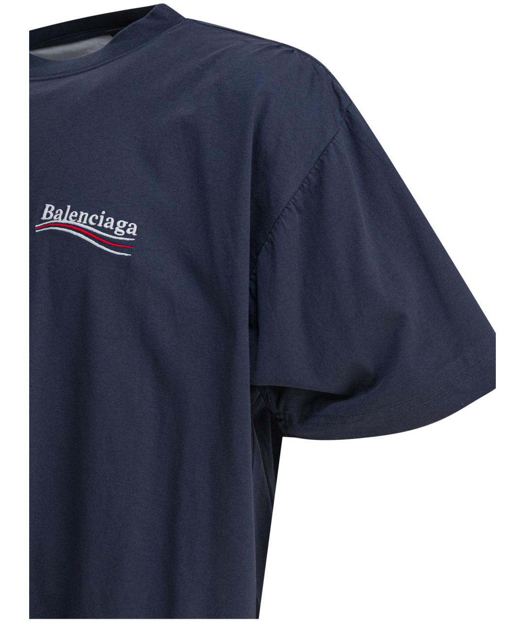 BALENCIAGA Синяя хлопковая футболка, фото 4