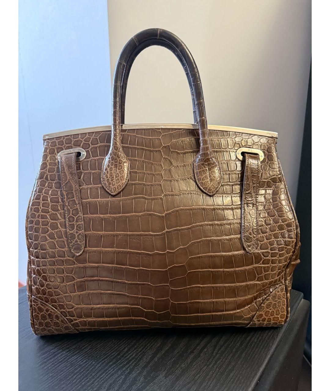 RALPH LAUREN COLLECTION Коричневая сумка с короткими ручками из экзотической кожи, фото 2