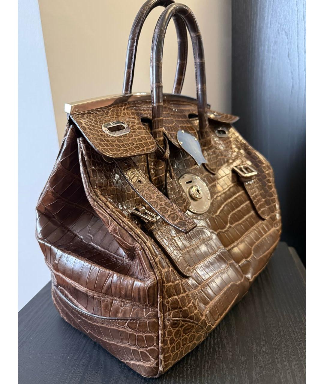 RALPH LAUREN COLLECTION Коричневая сумка с короткими ручками из экзотической кожи, фото 3