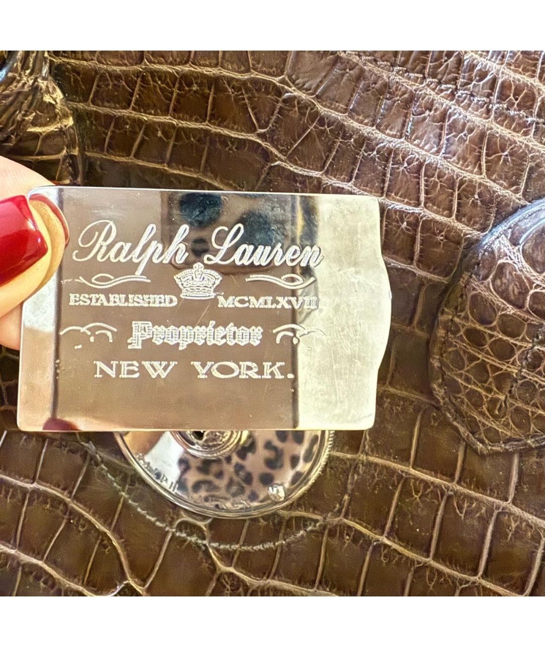 RALPH LAUREN COLLECTION Коричневая сумка с короткими ручками из экзотической кожи, фото 4