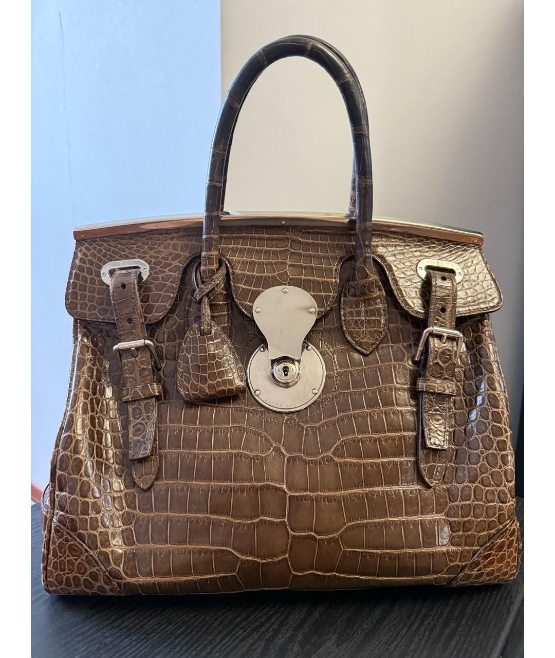 RALPH LAUREN COLLECTION Коричневая сумка с короткими ручками из экзотической кожи, фото 8