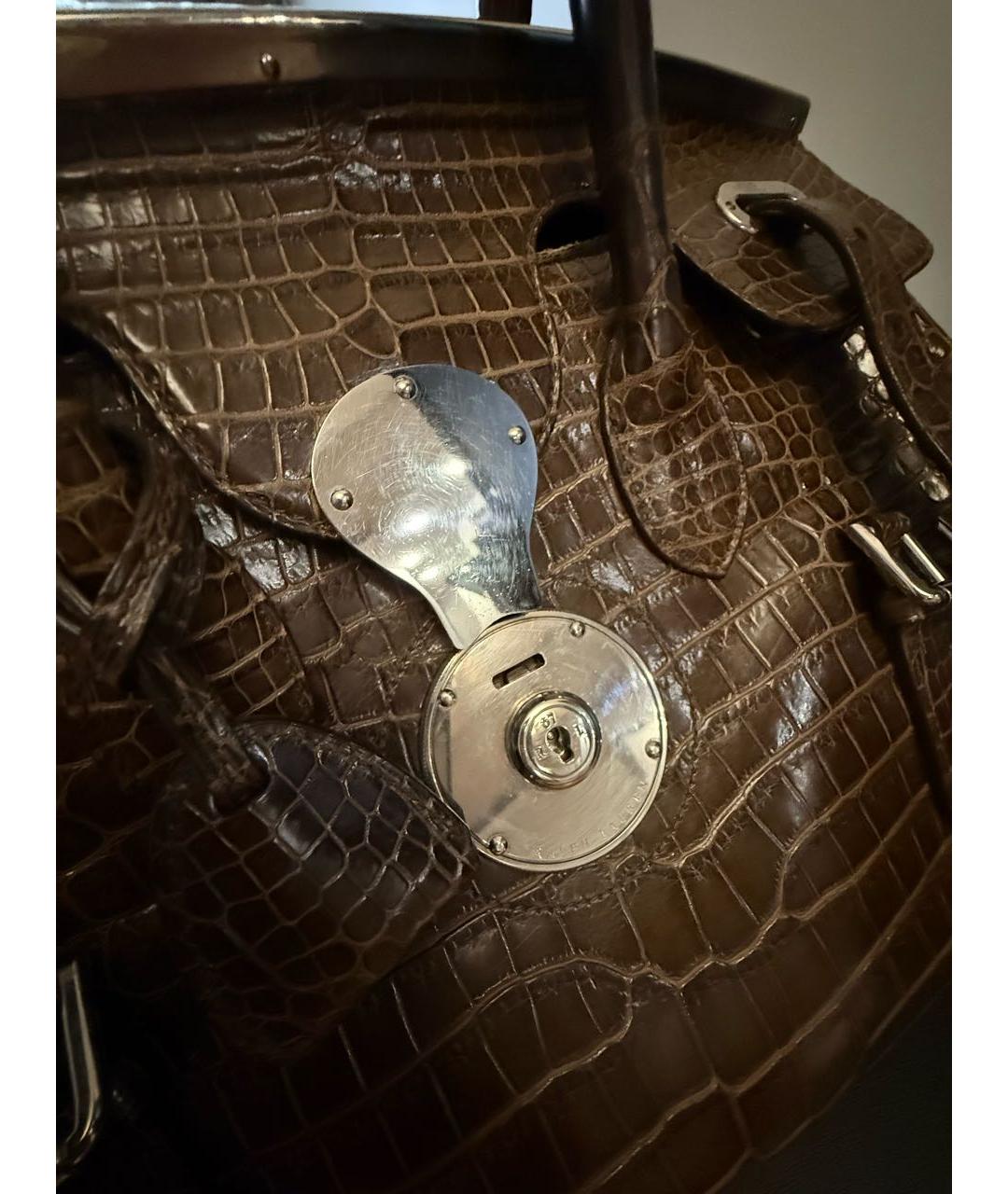RALPH LAUREN COLLECTION Коричневая сумка с короткими ручками из экзотической кожи, фото 7