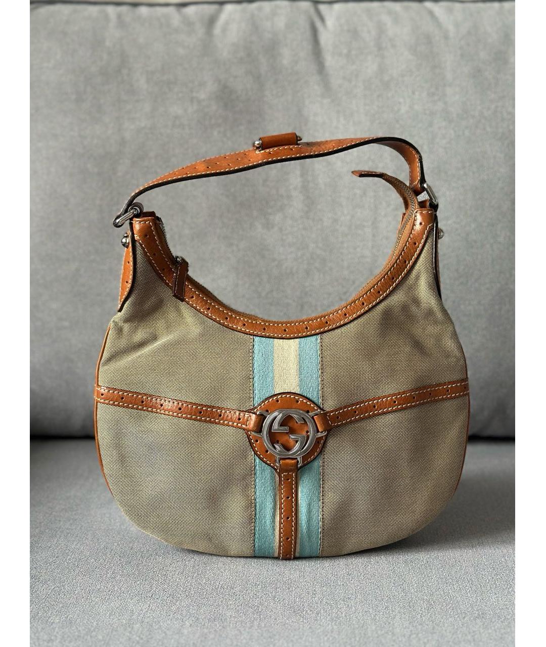 GUCCI Бежевая тканевая сумка с короткими ручками, фото 3