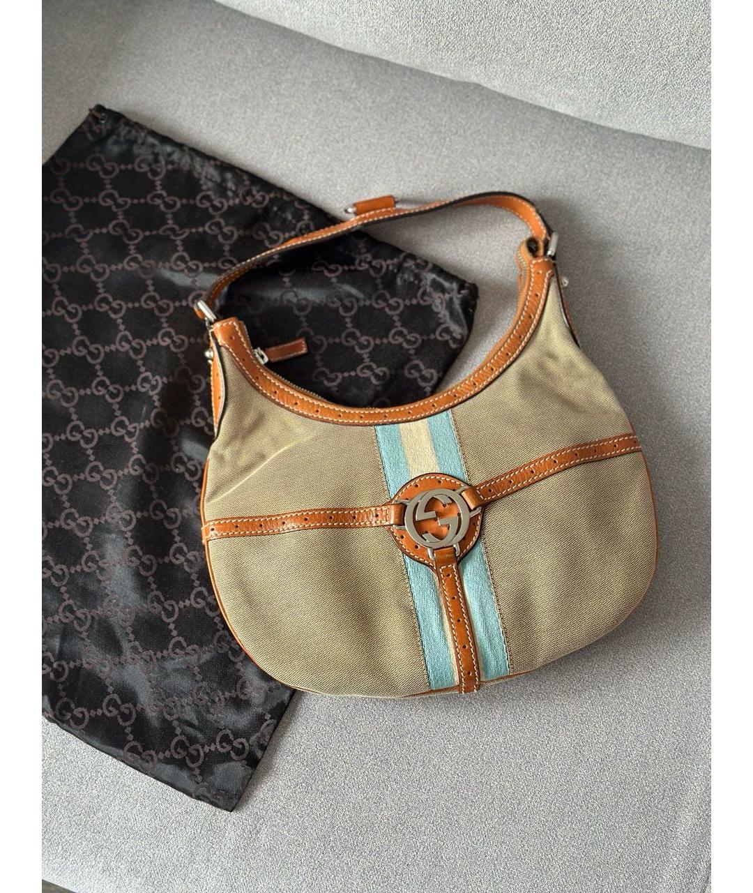 GUCCI Бежевая тканевая сумка с короткими ручками, фото 2