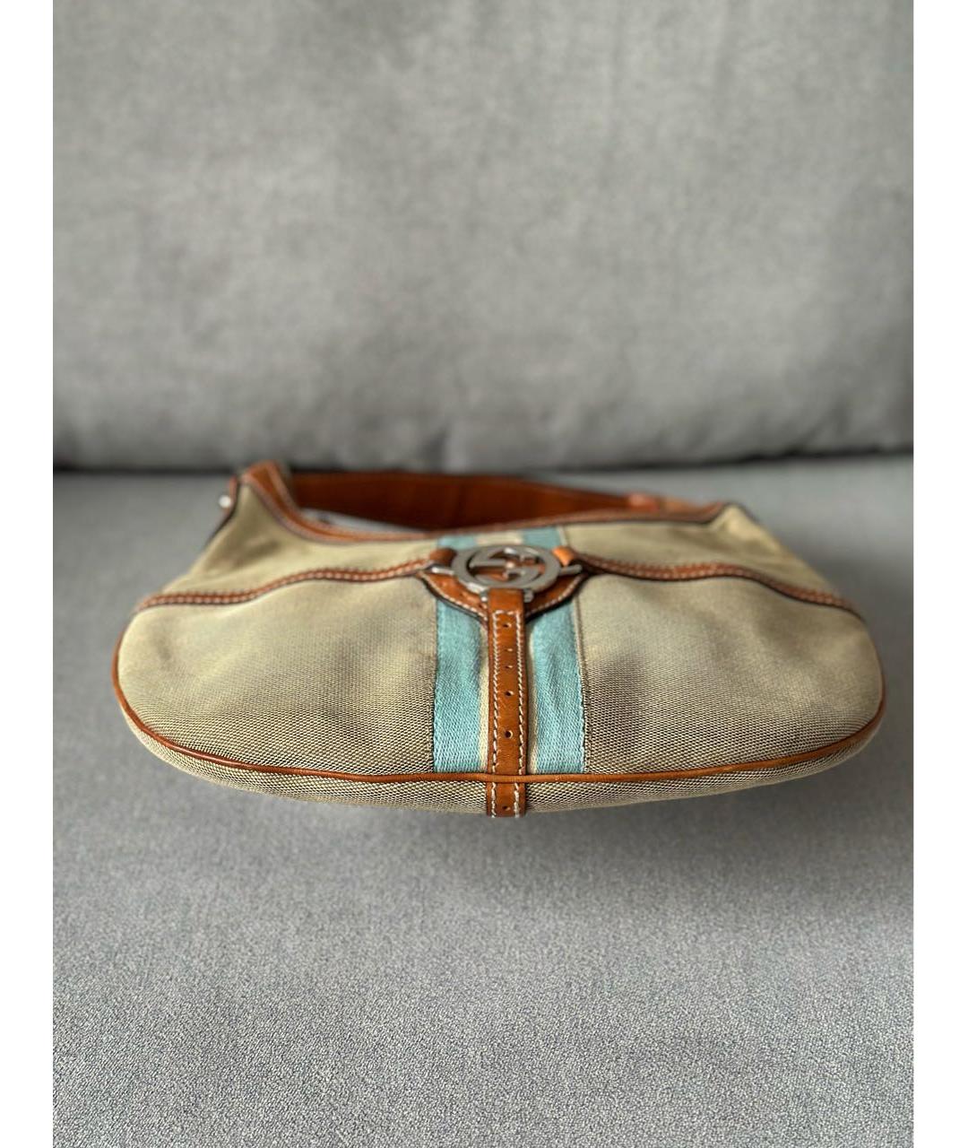 GUCCI Бежевая тканевая сумка с короткими ручками, фото 5