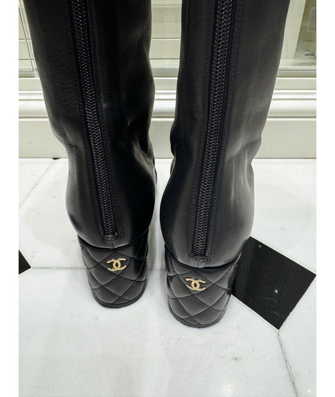CHANEL Черные кожаные сапоги, фото 5