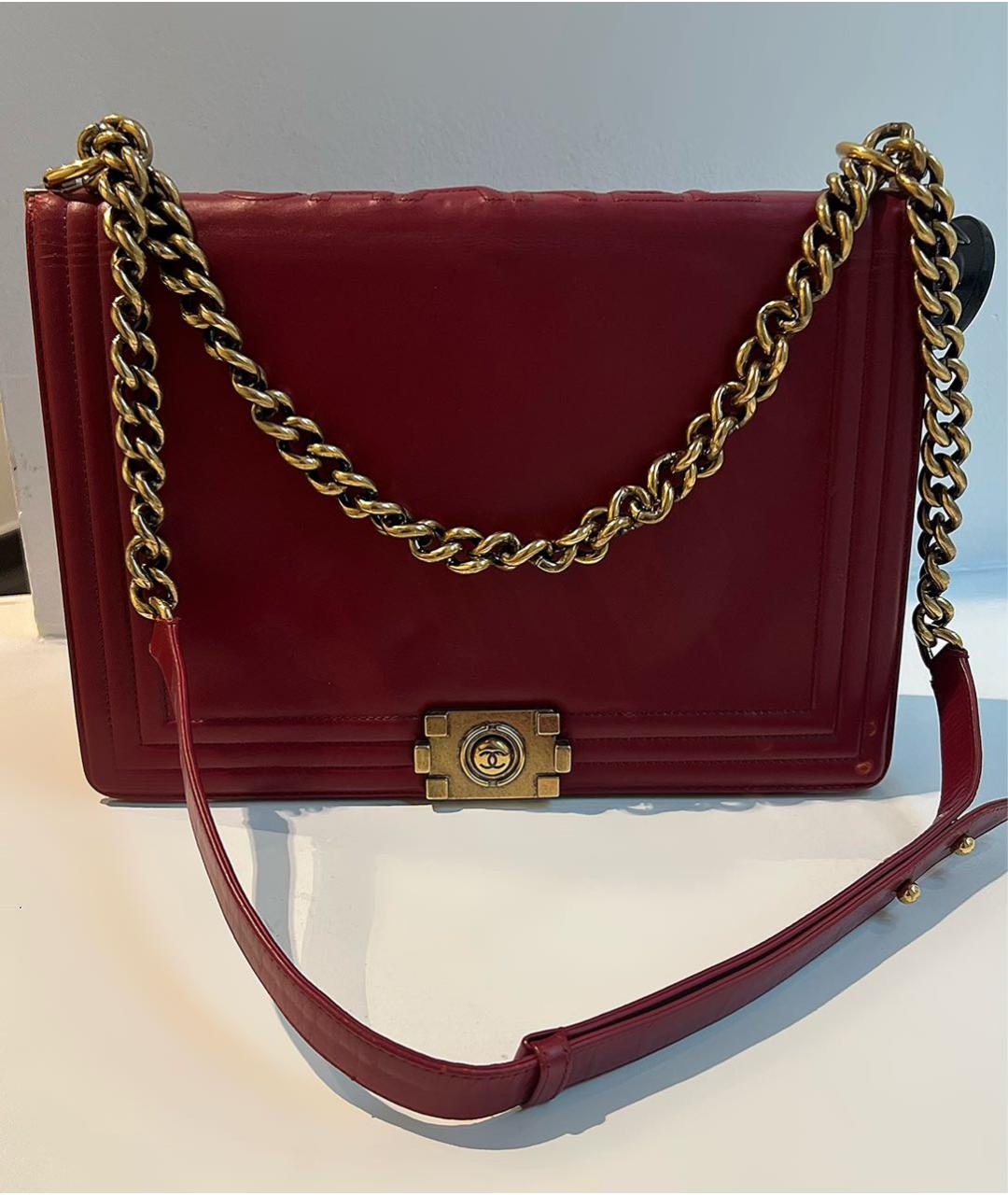 CHANEL Бордовая кожаная сумка через плечо, фото 7