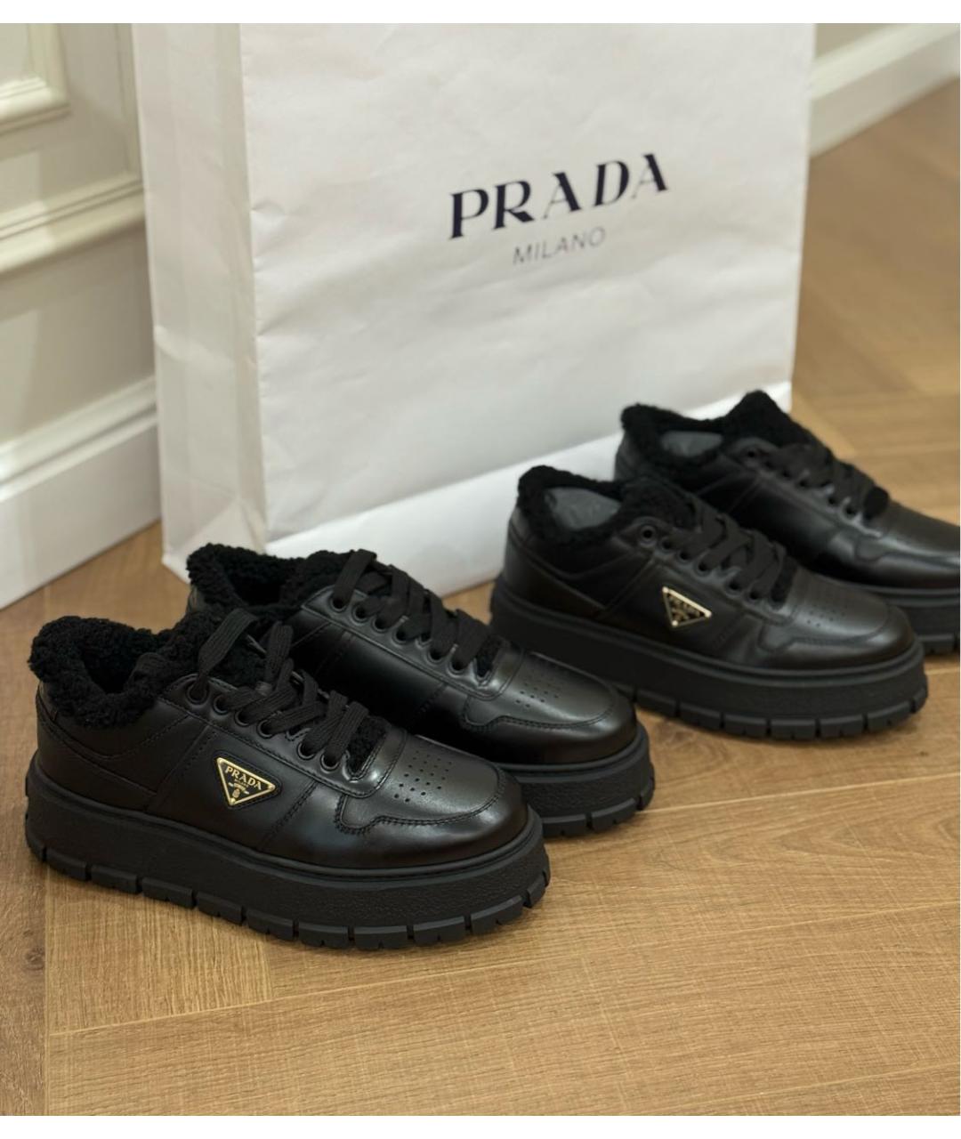 PRADA Черные кожаные кроссовки, фото 3