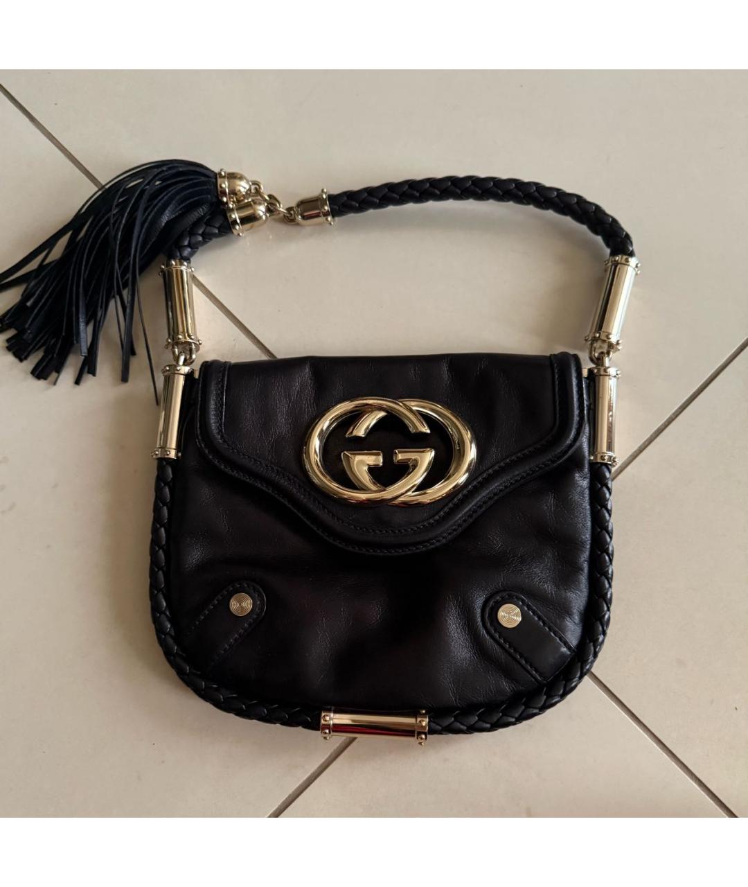 GUCCI Черная кожаная сумка с короткими ручками, фото 5