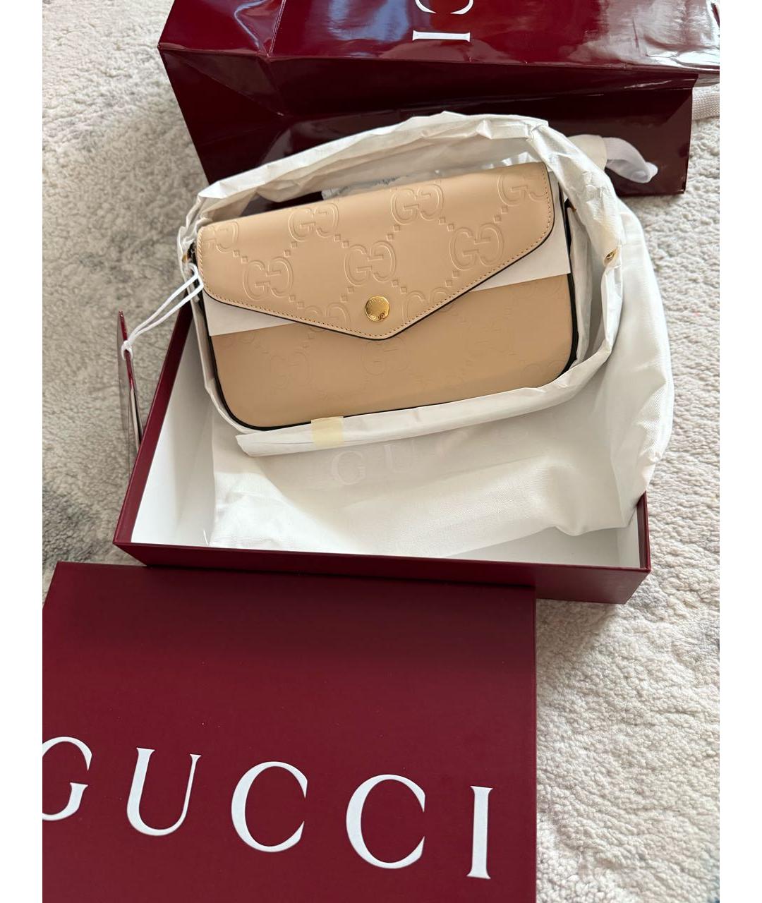 GUCCI Бежевая кожаная сумка через плечо, фото 2
