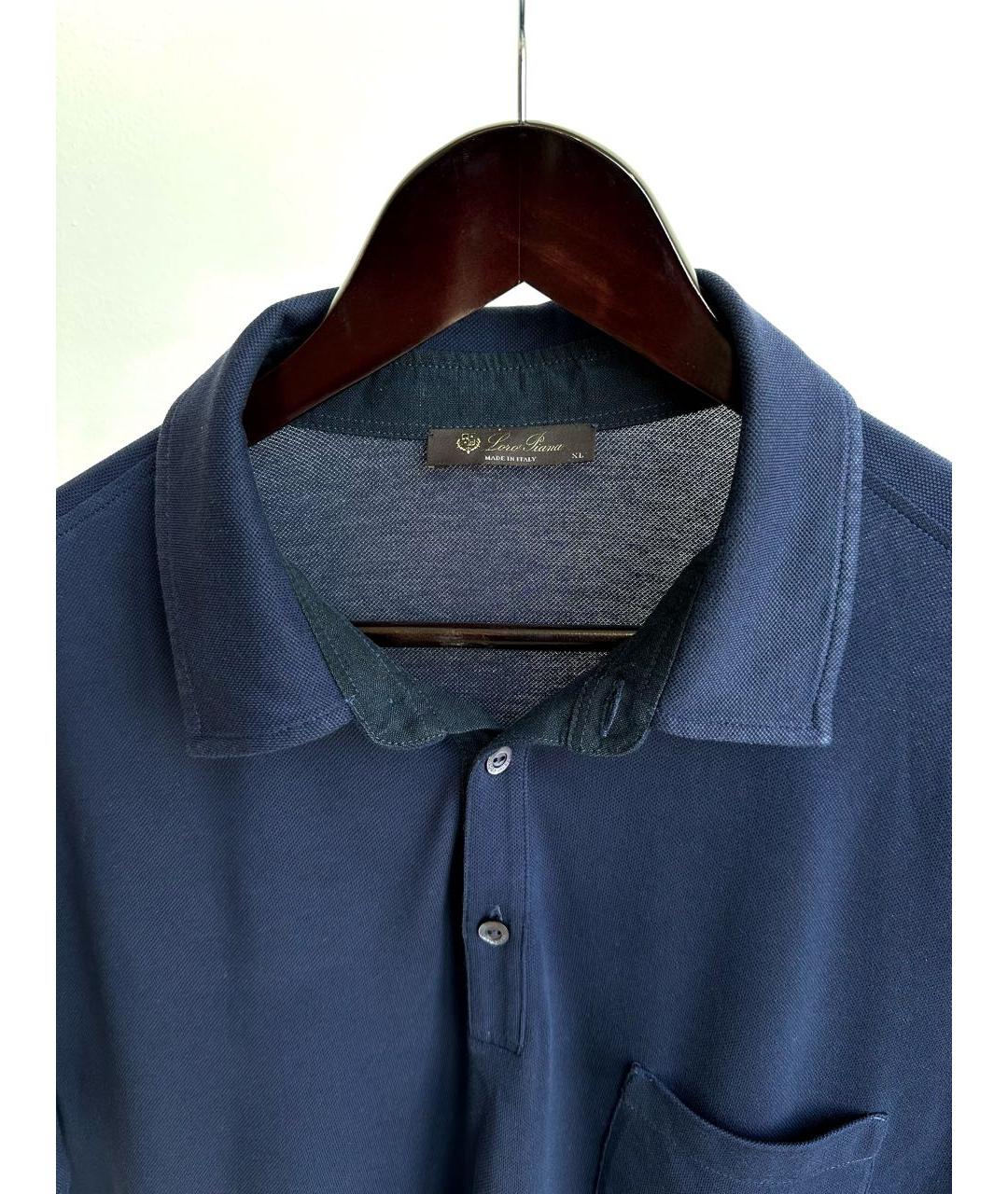 LORO PIANA Темно-синее хлопко-эластановое поло с коротким рукавом, фото 2