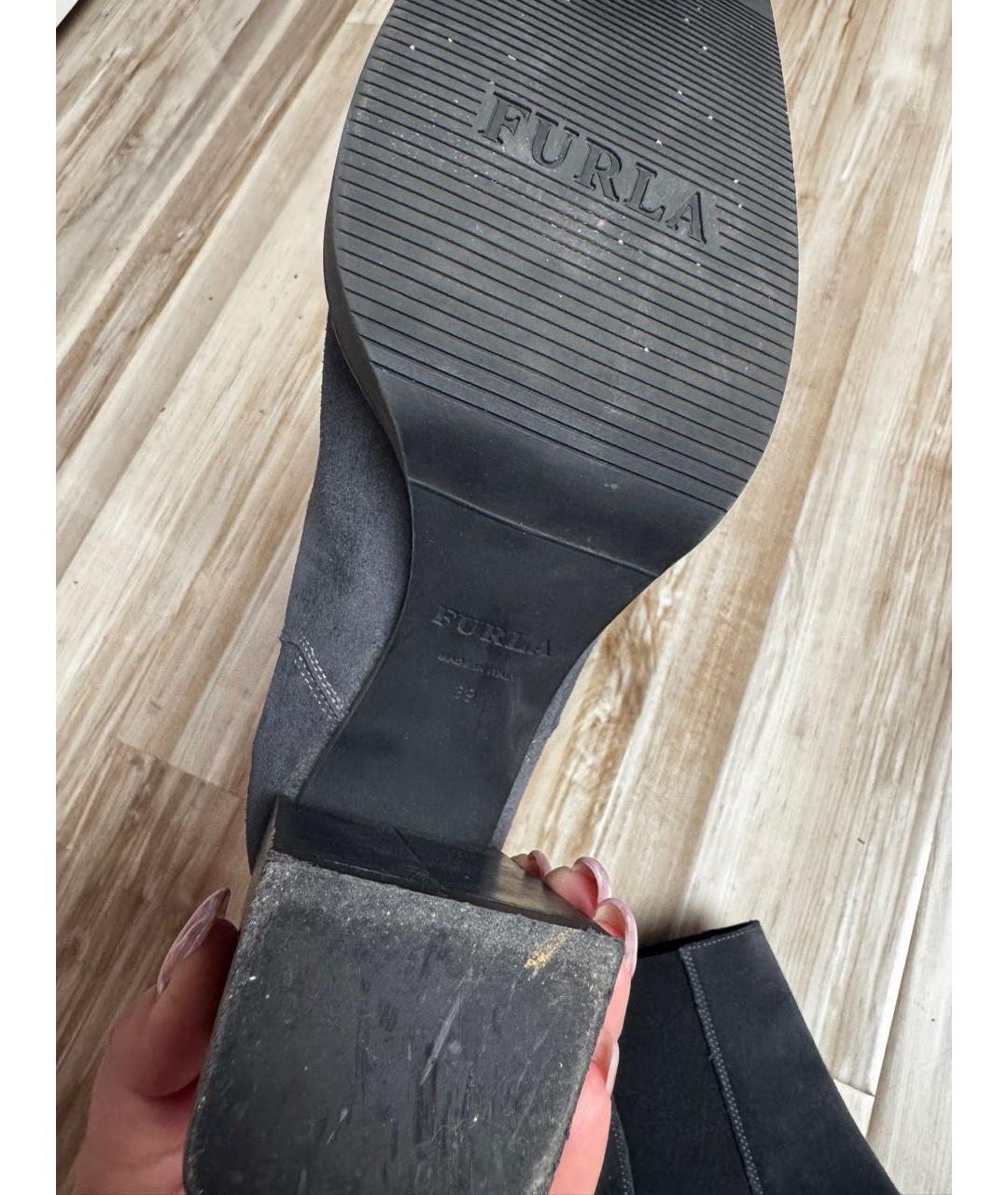 FURLA Антрацитовые замшевые ботильоны, фото 5
