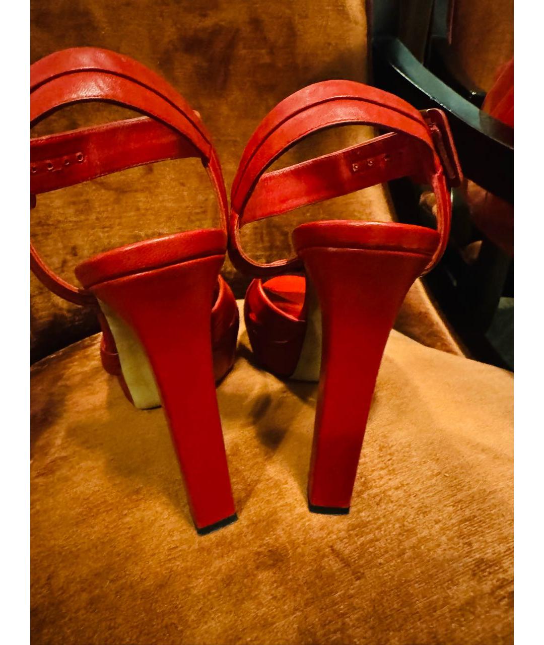 GUCCI Красные кожаные босоножки, фото 3