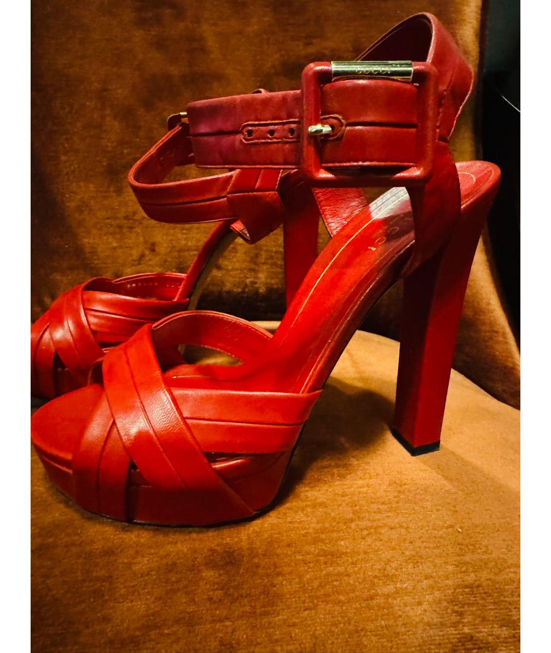 GUCCI Красные кожаные босоножки, фото 9