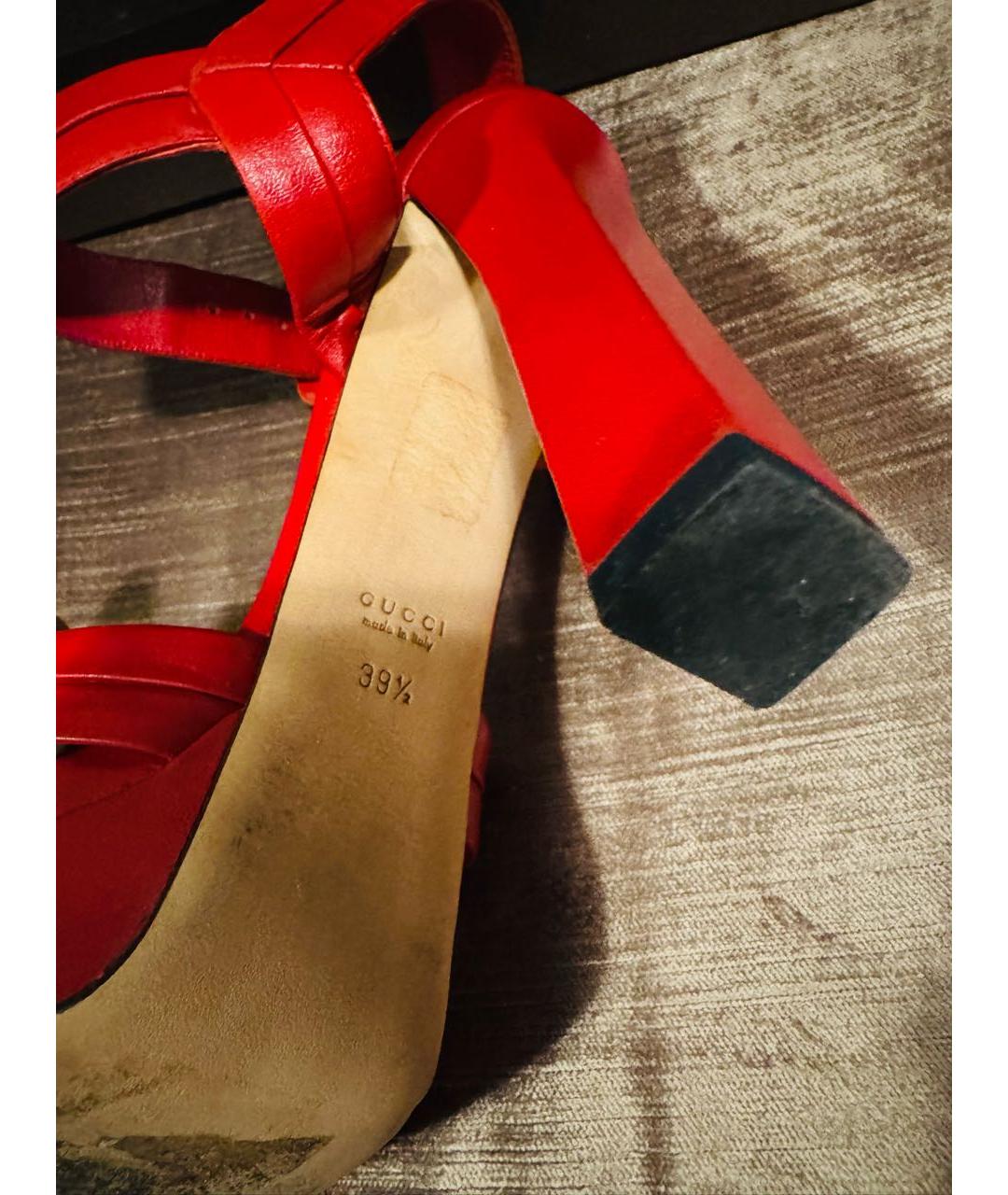 GUCCI Красные кожаные босоножки, фото 7
