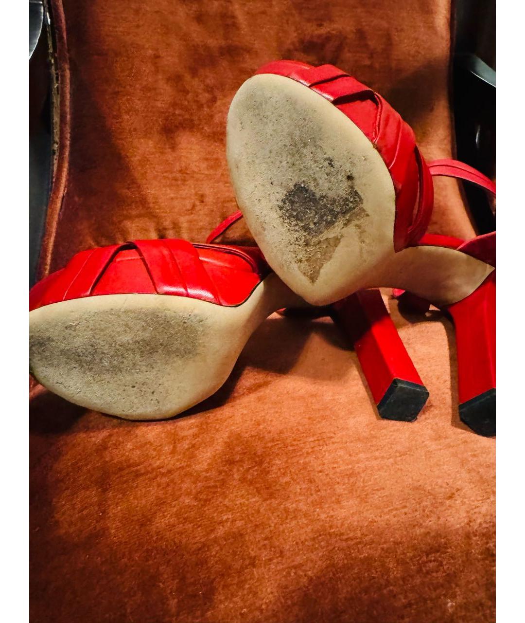 GUCCI Красные кожаные босоножки, фото 4