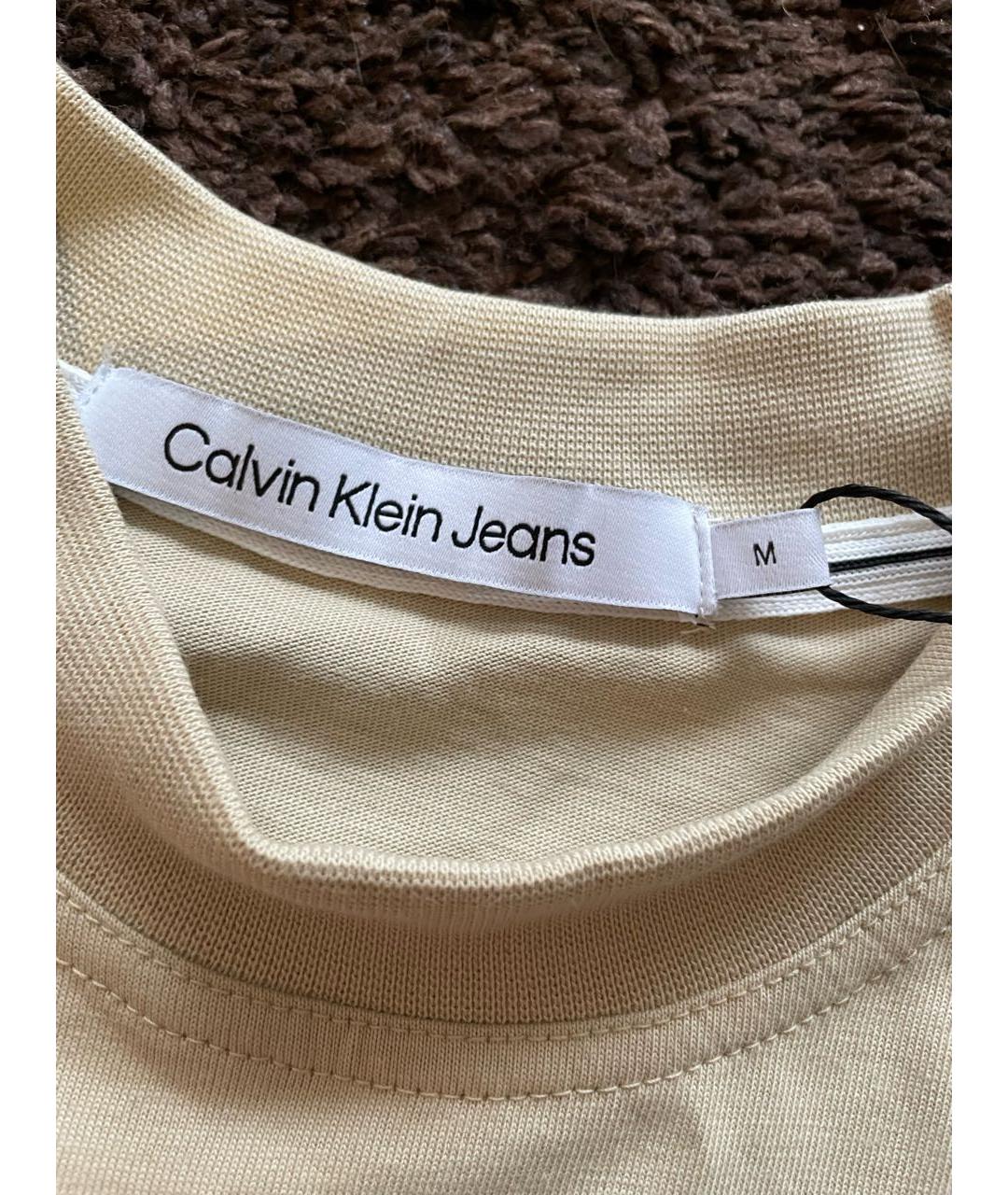 CALVIN KLEIN Бежевая хлопковая футболка, фото 4