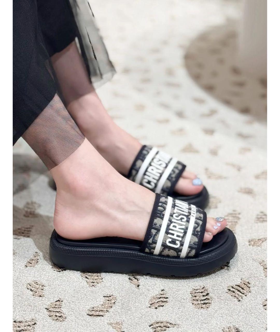 CHRISTIAN DIOR Темно-синие текстильные шлепанцы, фото 2