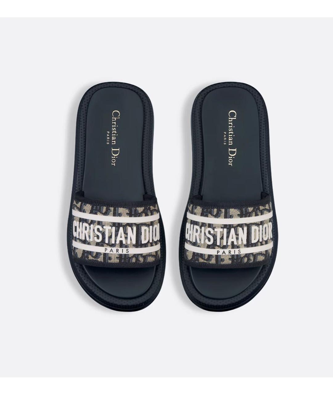 CHRISTIAN DIOR Темно-синие текстильные шлепанцы, фото 3