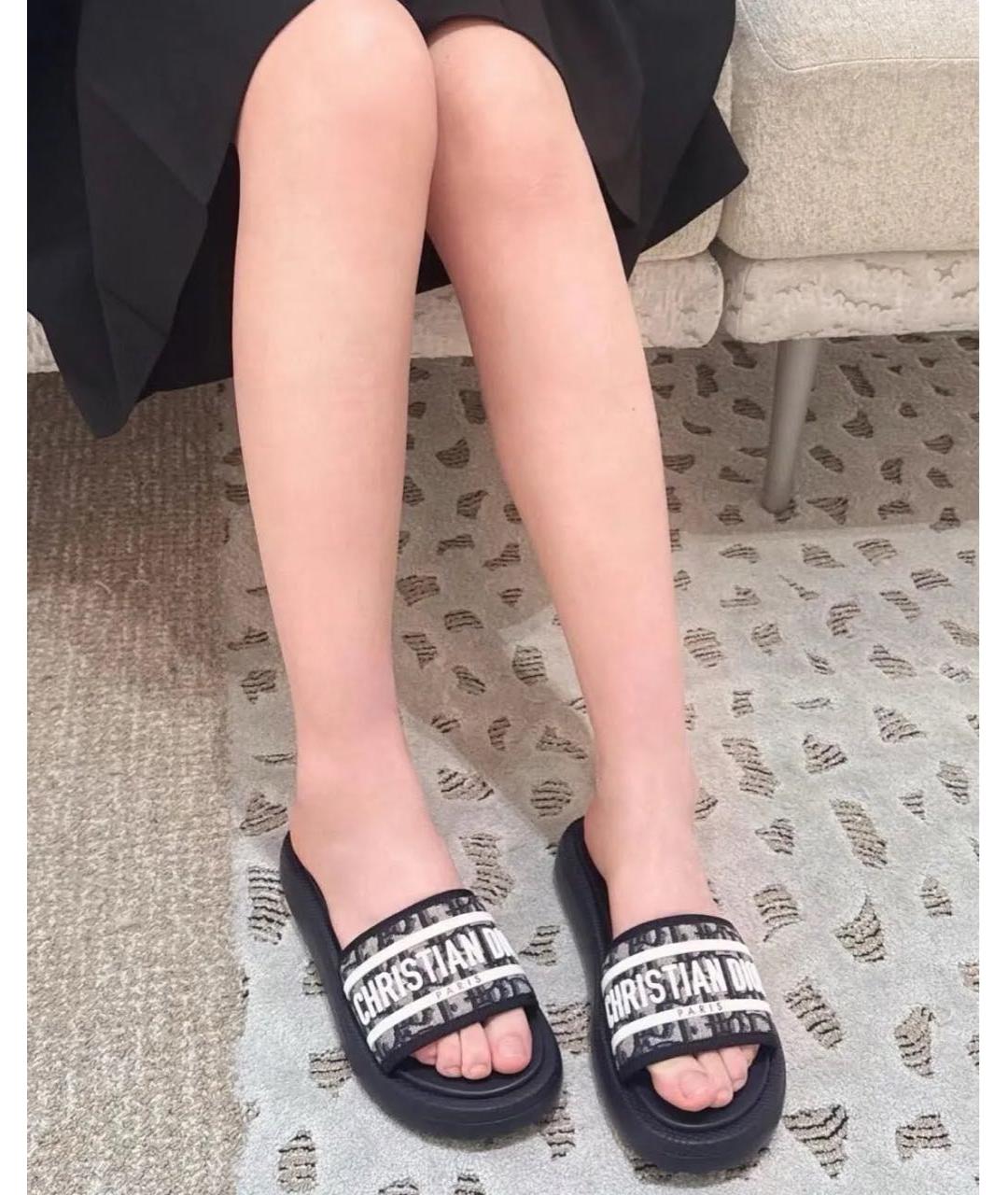 CHRISTIAN DIOR Темно-синие текстильные шлепанцы, фото 6