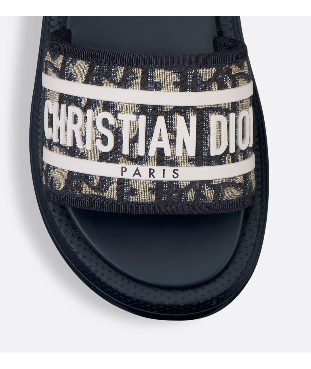 CHRISTIAN DIOR Темно-синие текстильные шлепанцы, фото 4