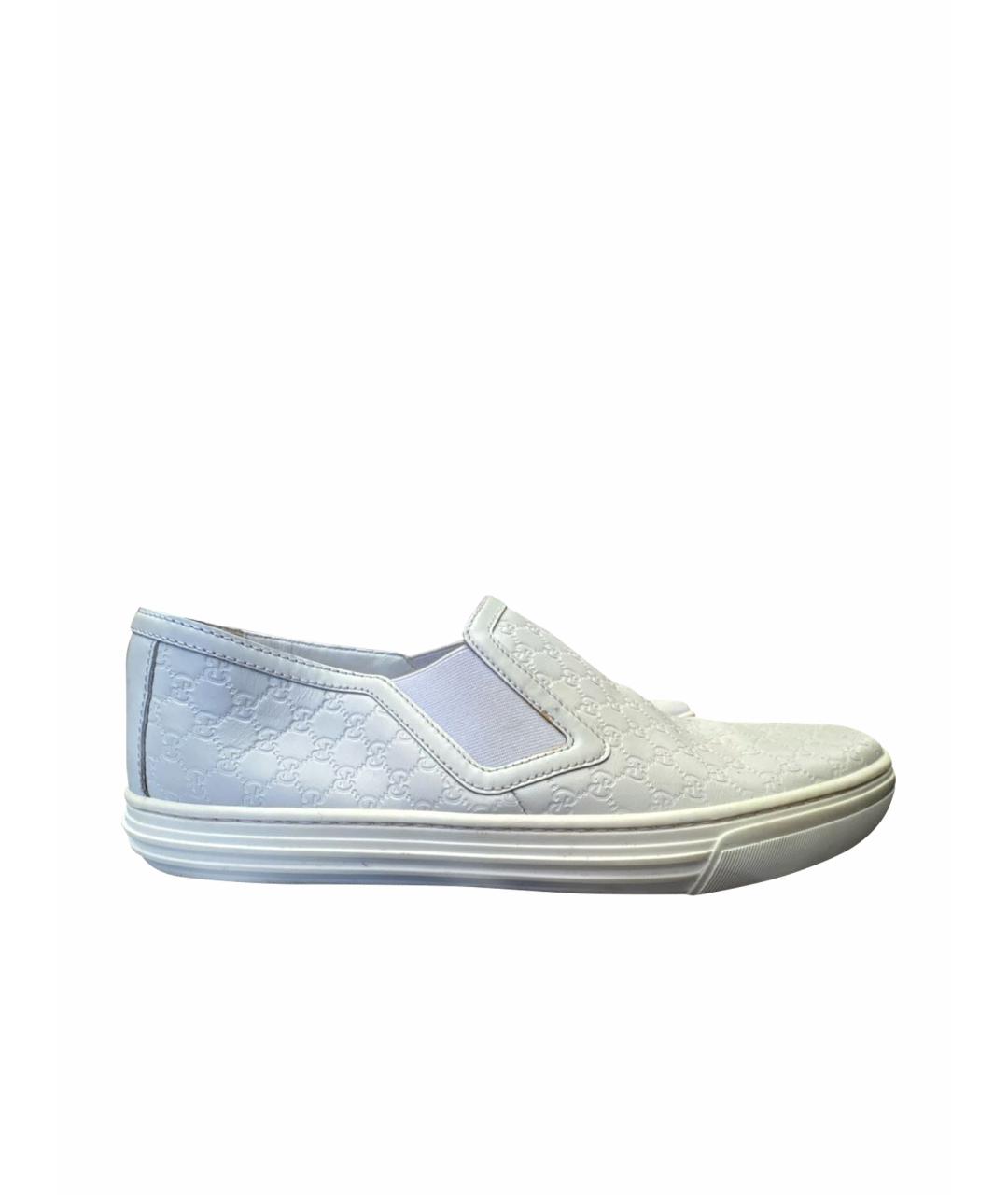GUCCI Белые кожаные слипоны, фото 1