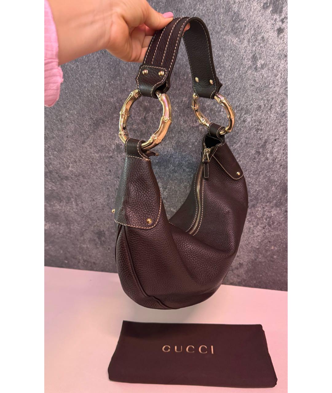 GUCCI Коричневая кожаная сумка с короткими ручками, фото 4