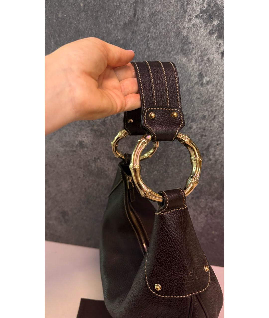 GUCCI Коричневая кожаная сумка с короткими ручками, фото 5