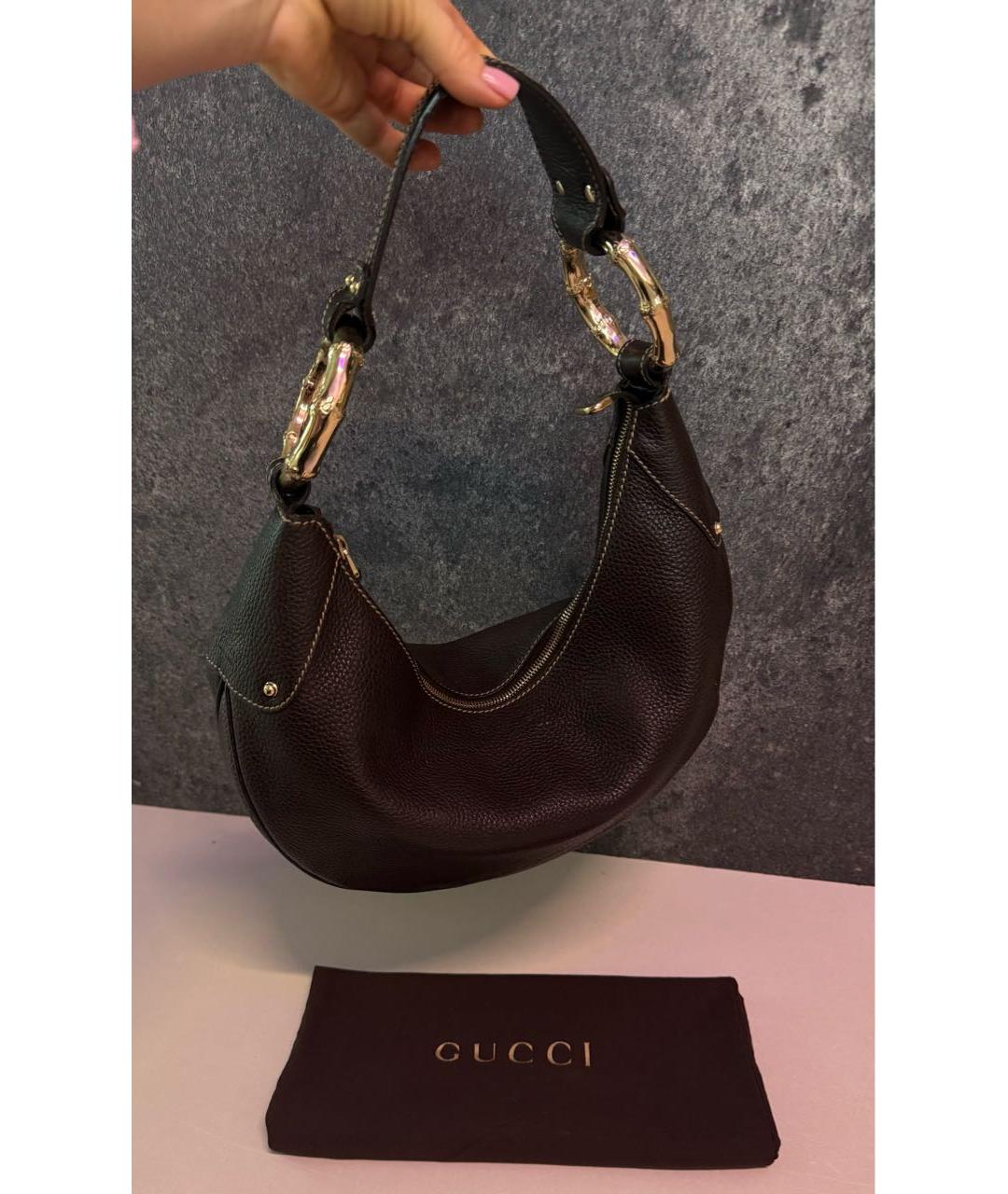 GUCCI Коричневая кожаная сумка с короткими ручками, фото 2