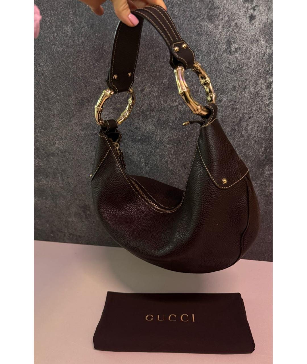 GUCCI Коричневая кожаная сумка с короткими ручками, фото 3