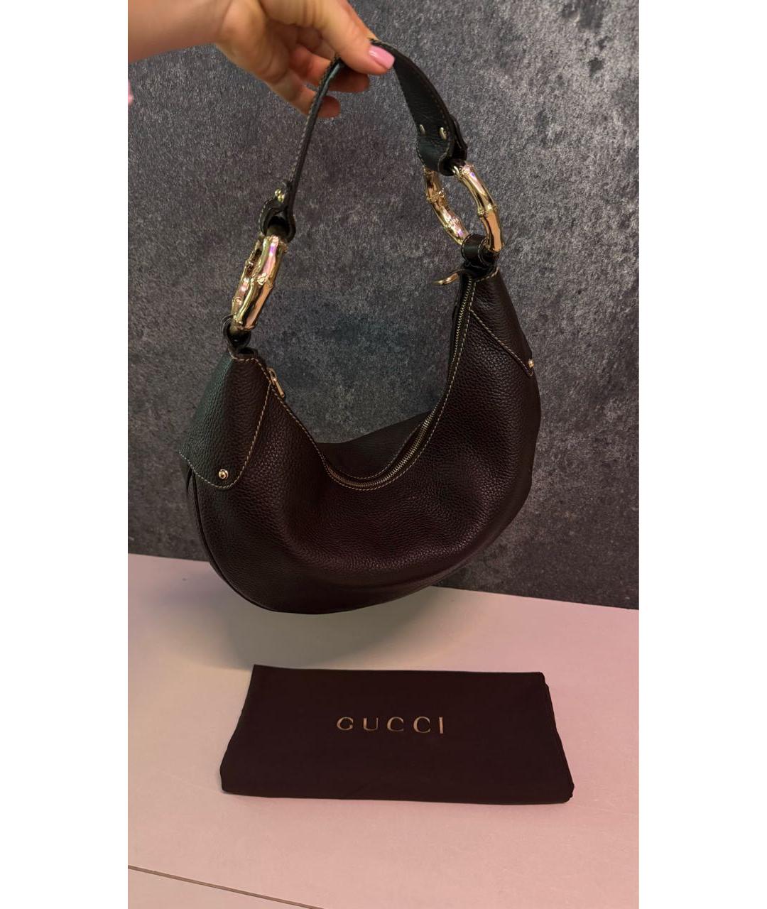 GUCCI Коричневая кожаная сумка с короткими ручками, фото 9