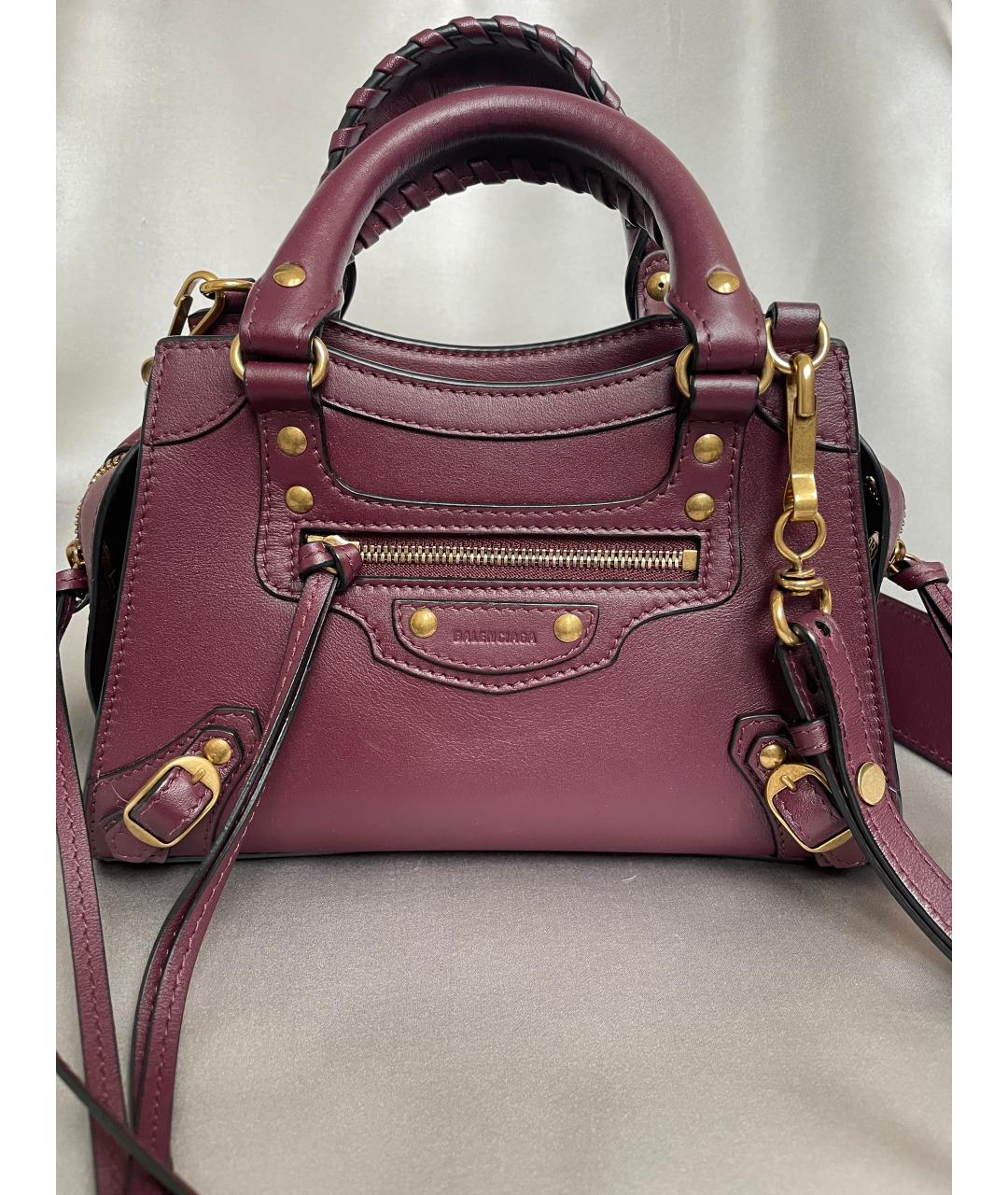 BALENCIAGA Бордовая кожаная сумка через плечо, фото 2