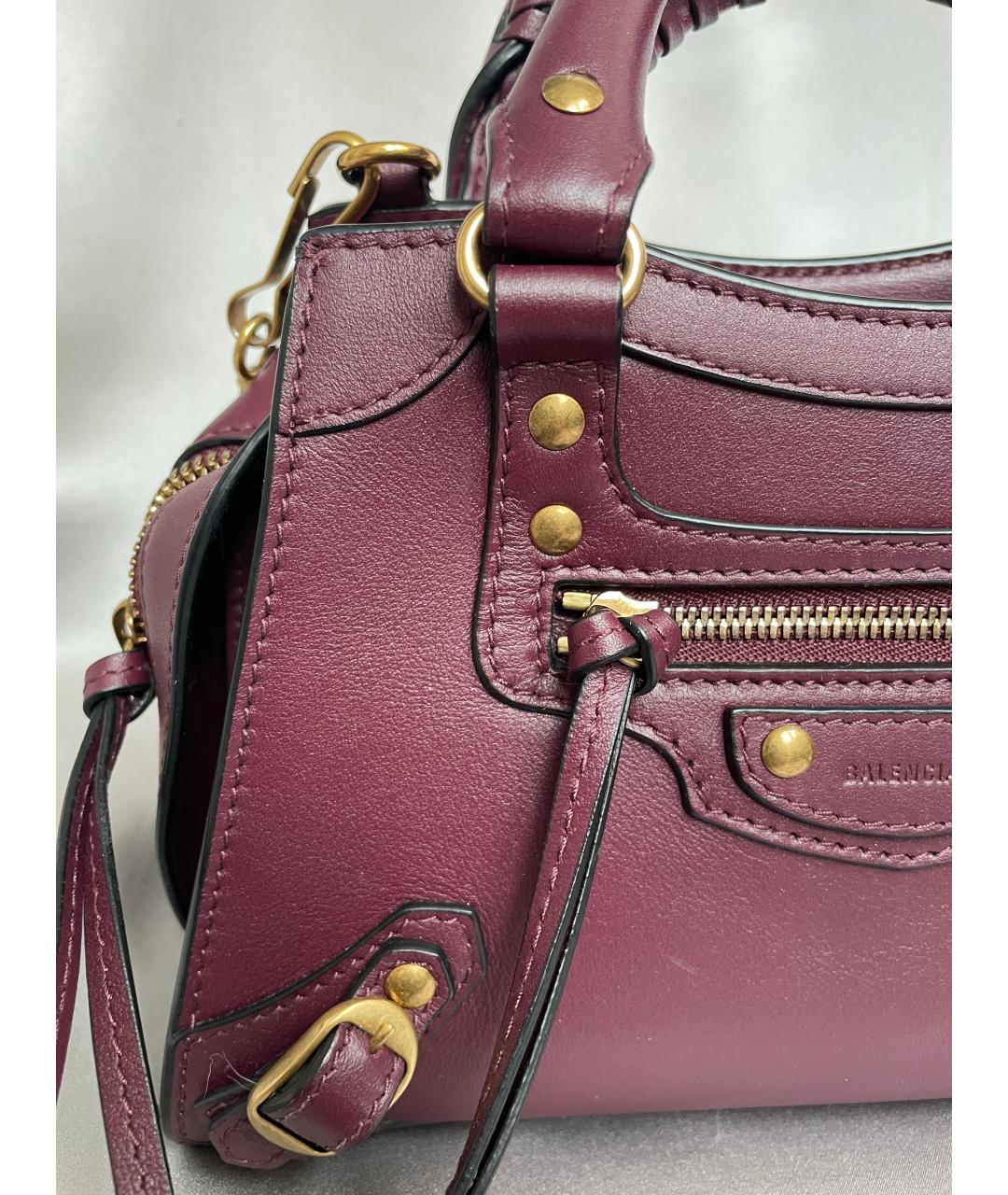 BALENCIAGA Бордовая кожаная сумка через плечо, фото 4