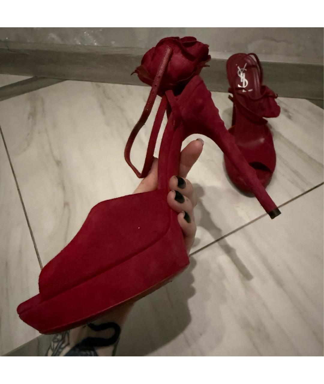 SAINT LAURENT Розовые замшевые босоножки, фото 8